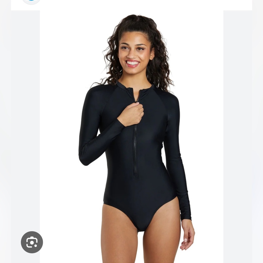 Jantzen Black Long Sleeve One Piece Swimsuit